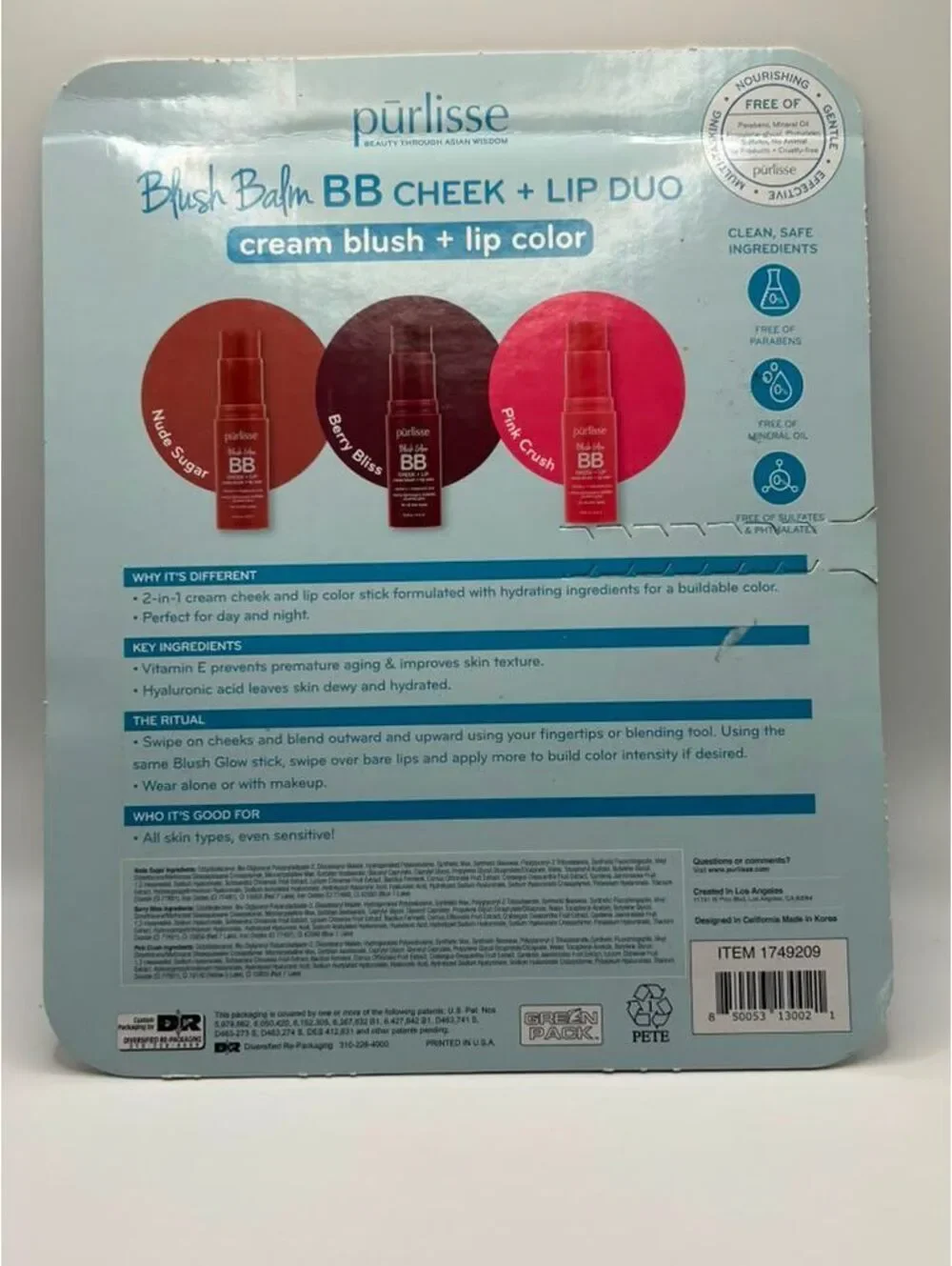 Purlisse Blush Balm BB Cream Blush + Lip 3-Piece Set